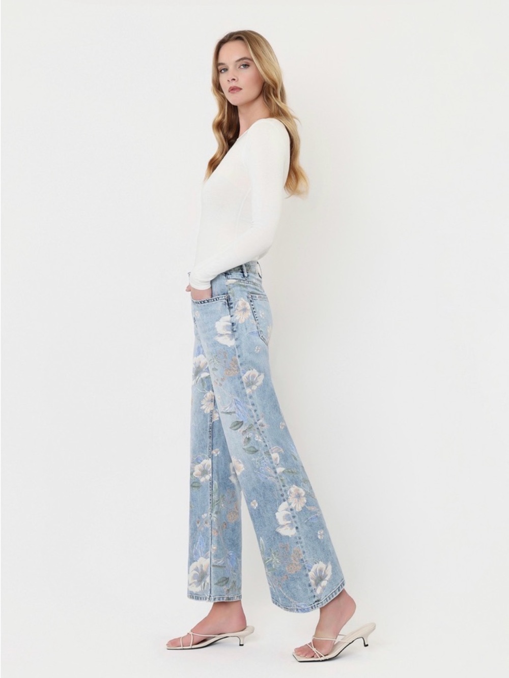 Flying Monkey Light Blue Floral Wide-Leg Jeans - Picture 3 of 6